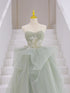 Light Green Sweetheart Tulle Long A-line Prom Dress, Light Green Tulle Party Dress